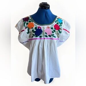 Vintage Handmade Embroidered Floral Boho Top